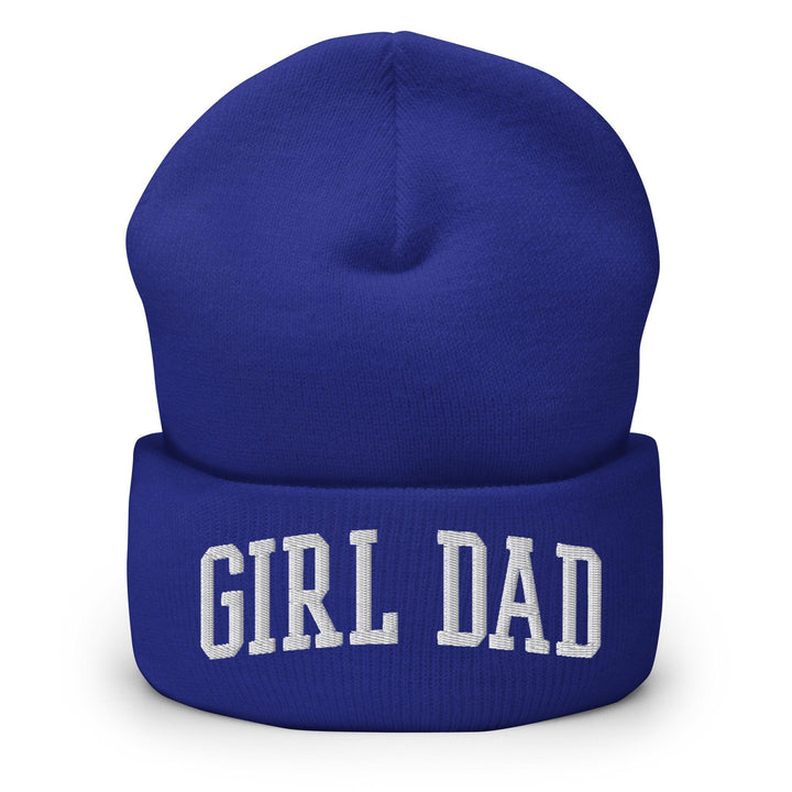 Girl Dad Varsity Letterman Block Embroidered Knit Cuffed Beanie - Royal