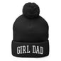 Girl Dad Varsity Letterman Block Embroidered Knit Pom Beanie - Black