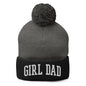 Girl Dad Varsity Letterman Block Embroidered Knit Pom Beanie - Dark Heather Grey/ Black