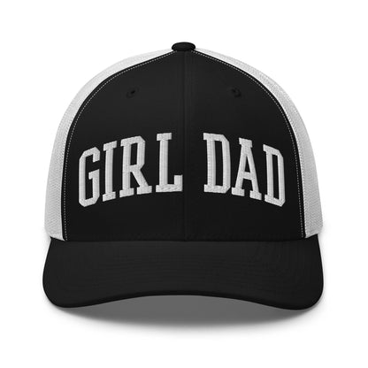 Girl Dad Varsity Letterman Embroidered Mesh Trucker Hat - Black/ White