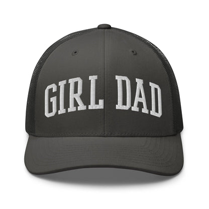 Girl Dad Varsity Letterman Embroidered Mesh Trucker Hat - Charcoal