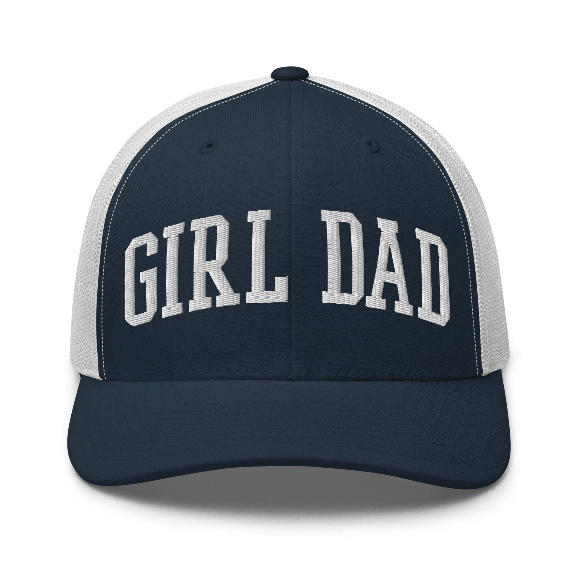 Girl Dad Varsity Letterman Embroidered Mesh Trucker Hat - Navy/ White