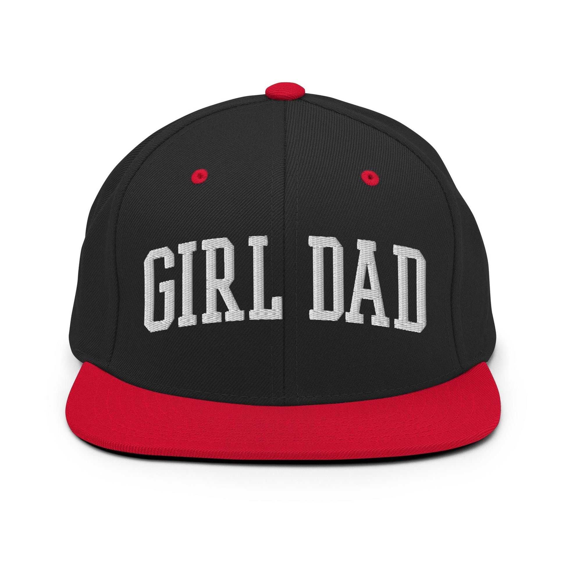 Girl Dad Varsity Letterman Flat Bill Brim Snapback Hat - Black/ Red