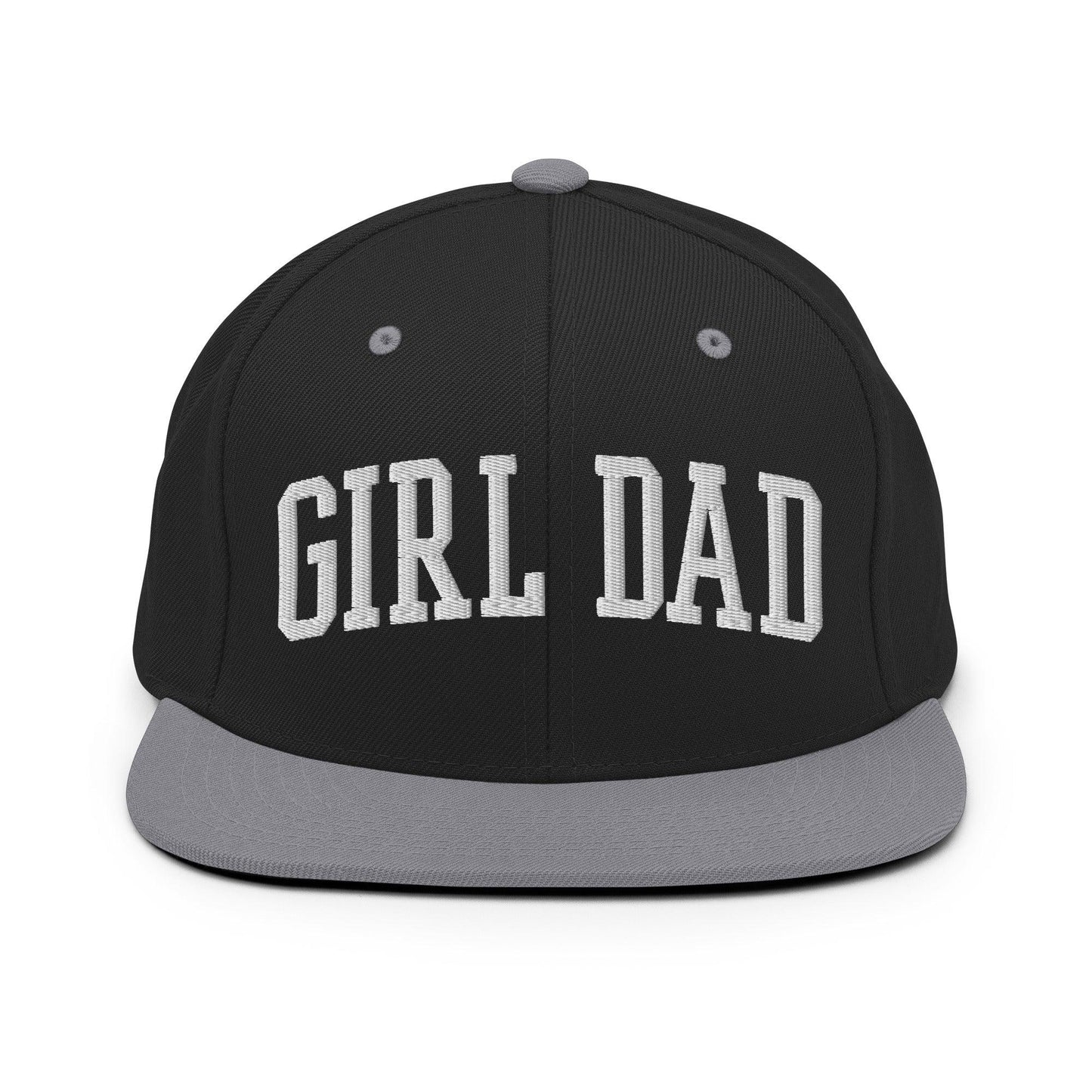 Girl Dad Varsity Letterman Flat Bill Brim Snapback Hat - Black/ Silver