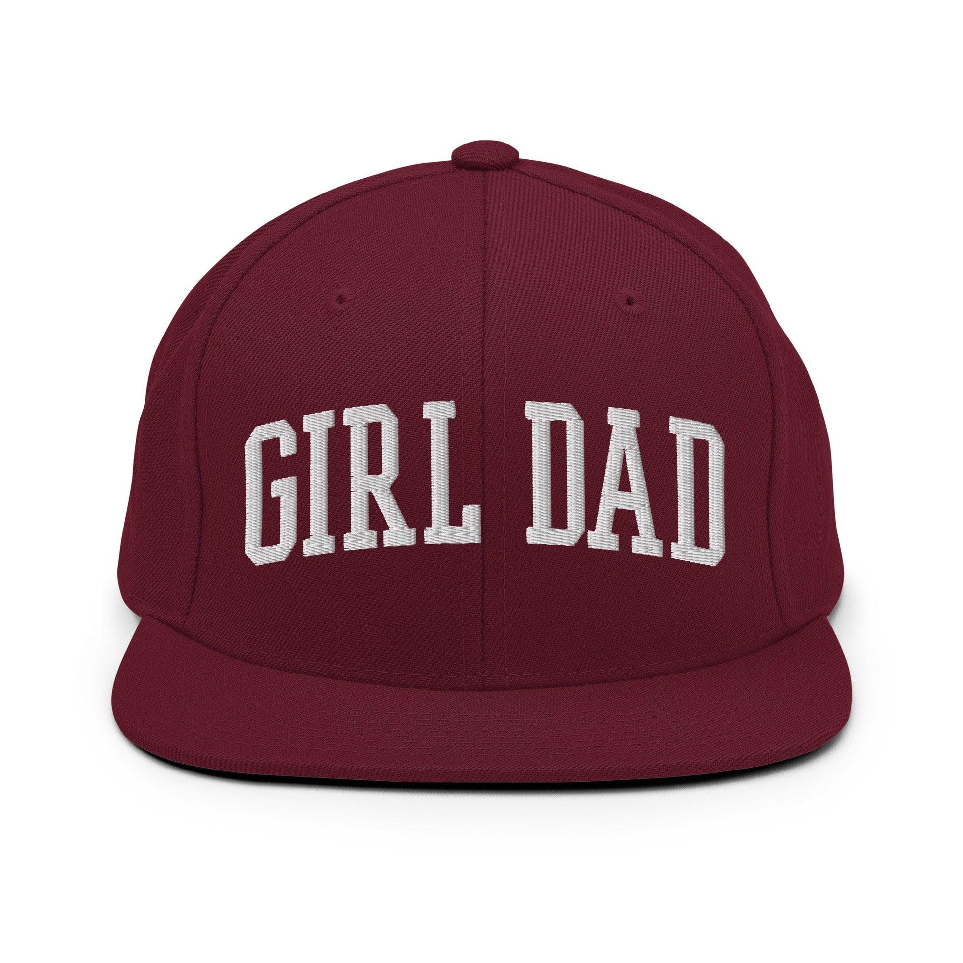 Girl Dad Varsity Letterman Flat Bill Brim Snapback Hat - Maroon