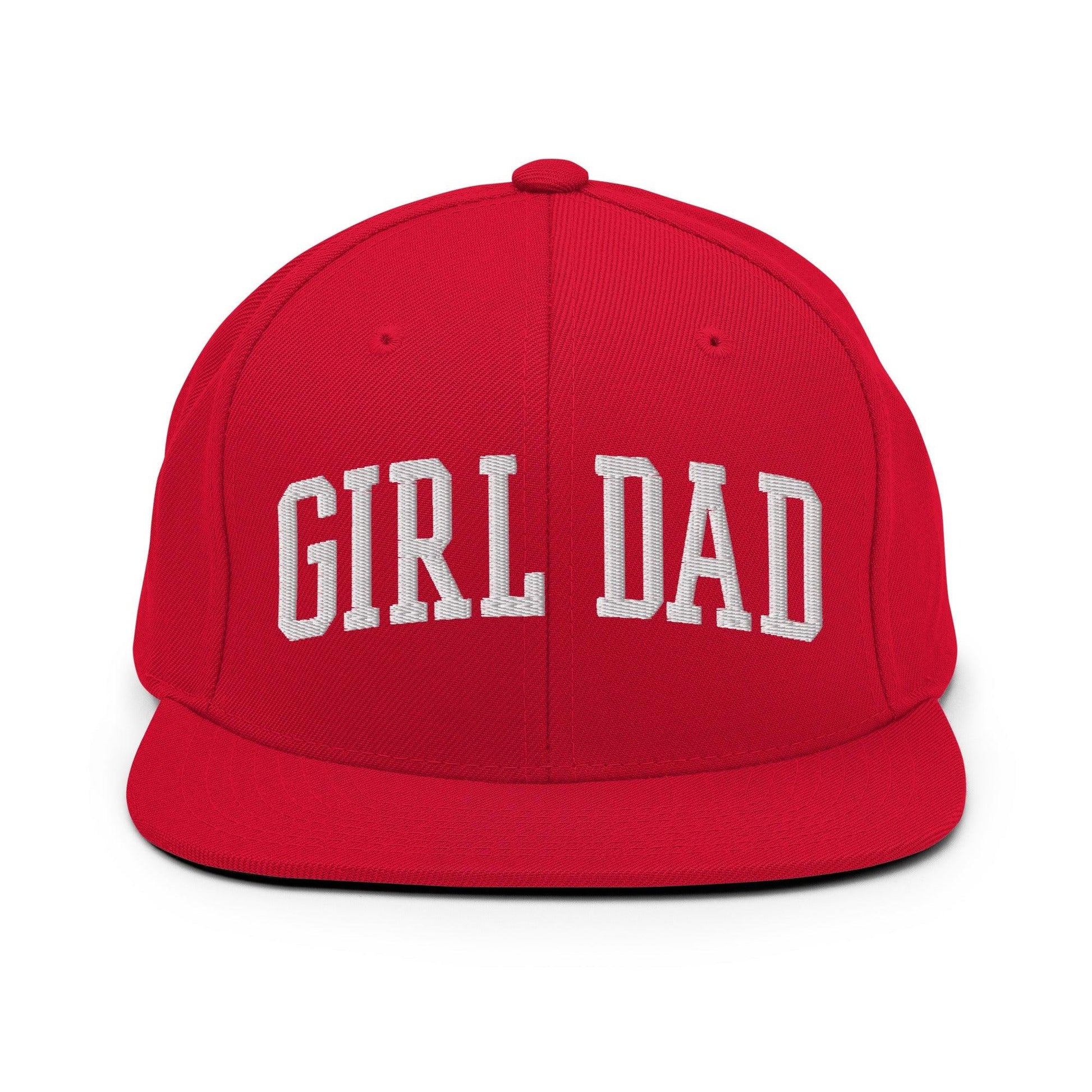 Girl Dad Varsity Letterman Flat Bill Brim Snapback Hat - Red