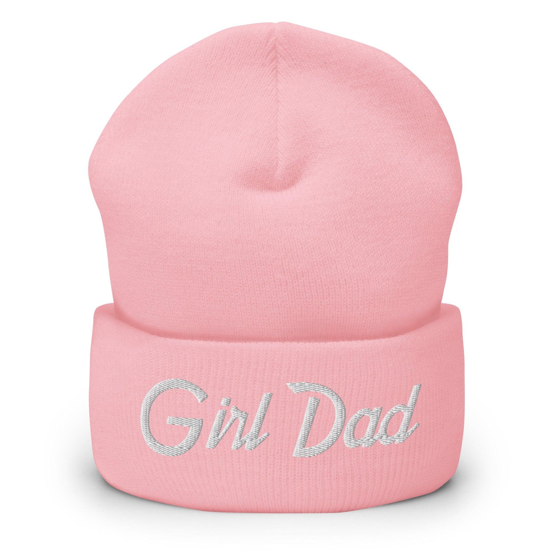 Girl Dad Vintage Sports Script Embroidered Knit Cuffed Beanie - Baby Pink