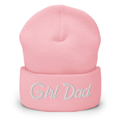 Girl Dad Vintage Sports Script Embroidered Knit Cuffed Beanie - Baby Pink
