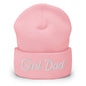 Girl Dad Vintage Sports Script Embroidered Knit Cuffed Beanie - Baby Pink