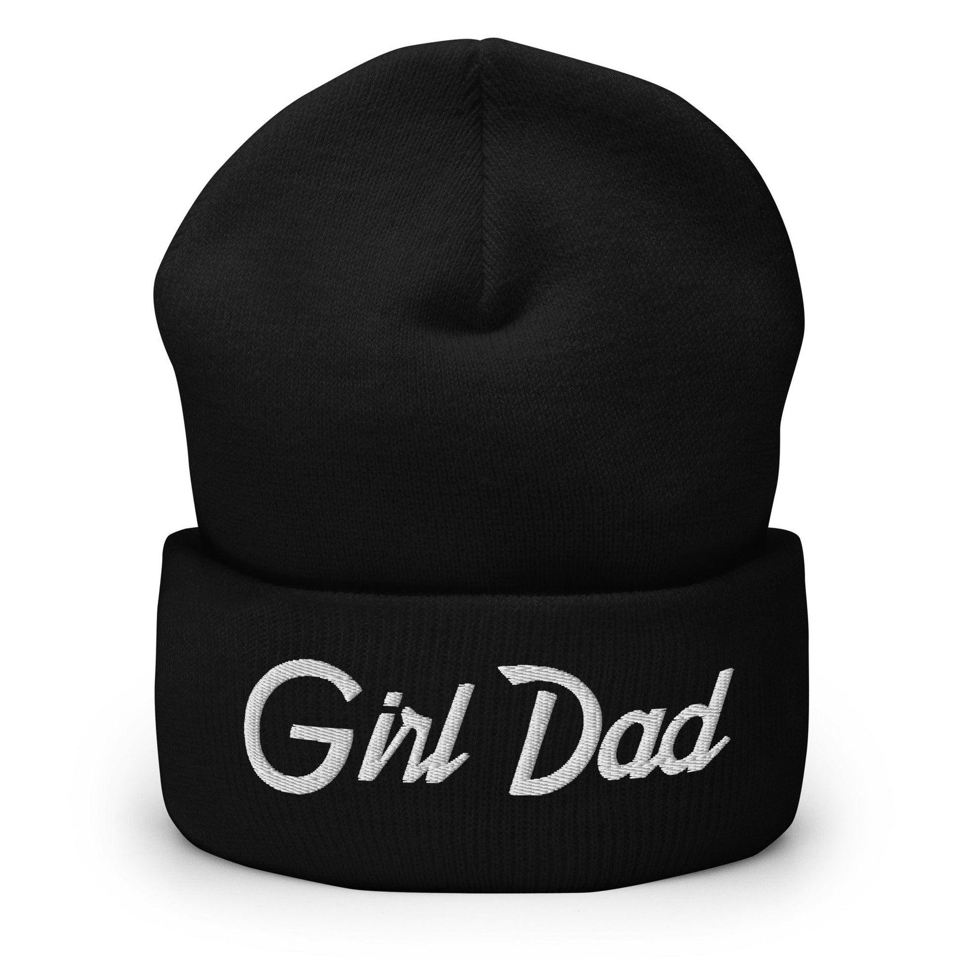 Girl Dad Vintage Sports Script Embroidered Knit Cuffed Beanie - Black