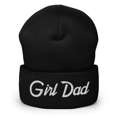 Girl Dad Vintage Sports Script Embroidered Knit Cuffed Beanie - Black