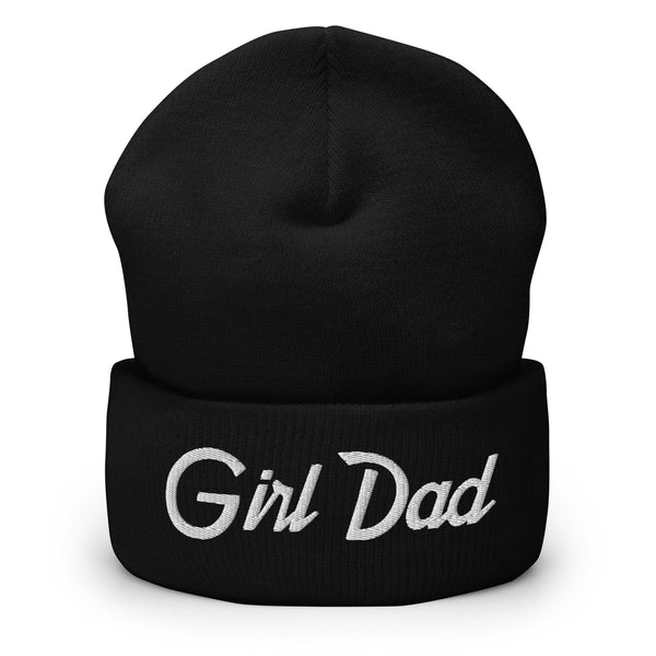 Girl Dad Vintage Sports Script Embroidered Knit Cuffed Beanie - Black