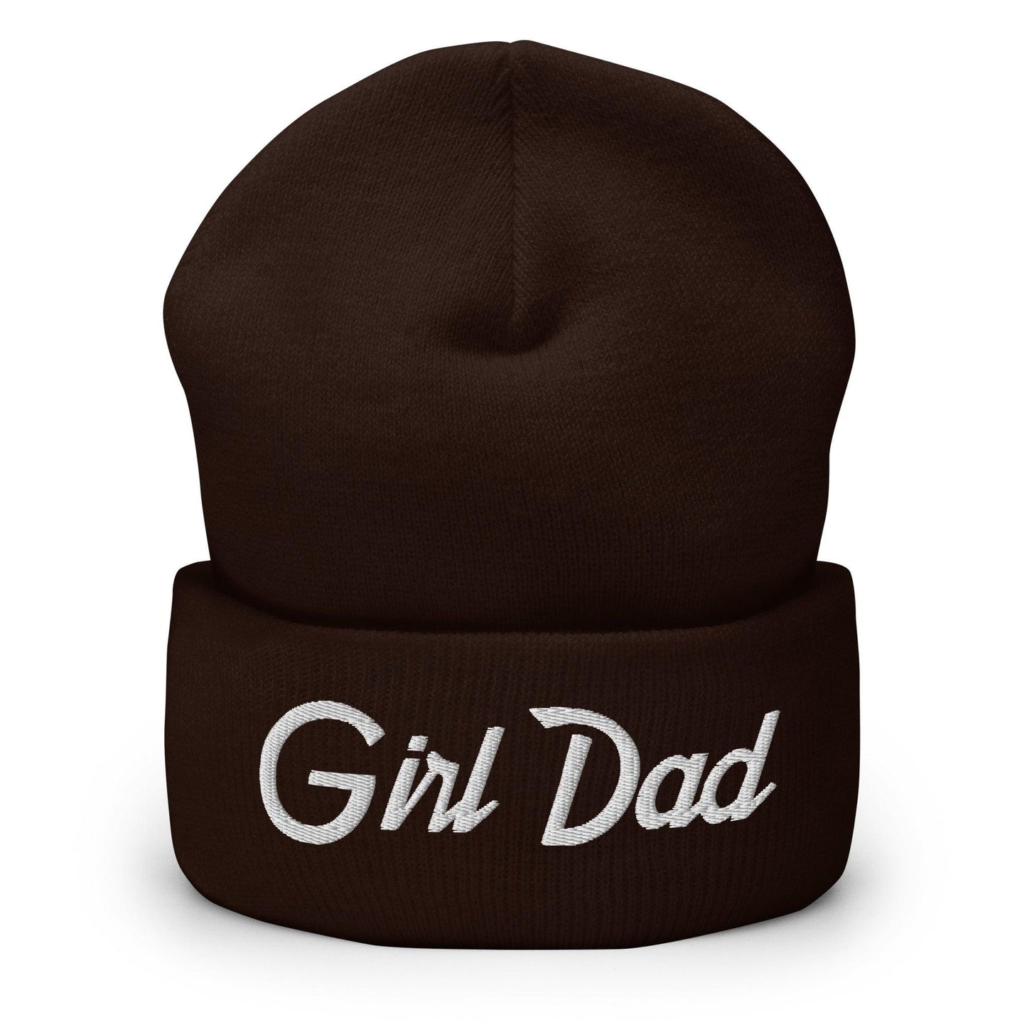 Girl Dad Vintage Sports Script Embroidered Knit Cuffed Beanie - Brown