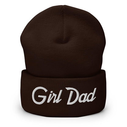 Girl Dad Vintage Sports Script Embroidered Knit Cuffed Beanie - Brown