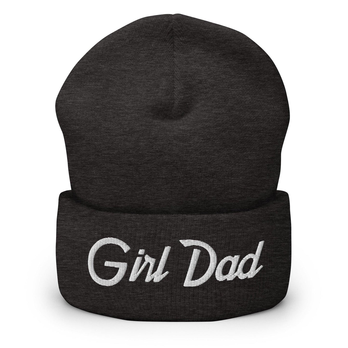Girl Dad Vintage Sports Script Embroidered Knit Cuffed Beanie - Dark Grey