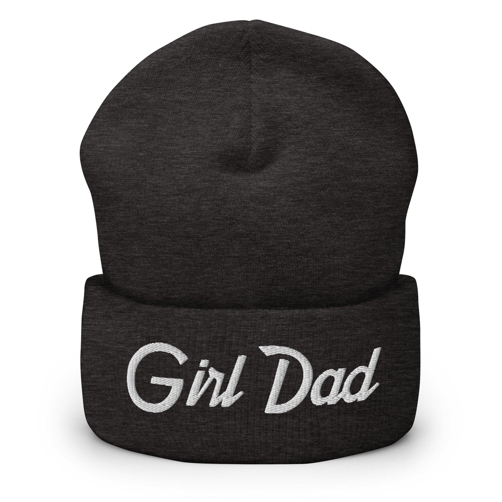 Girl Dad Vintage Sports Script Embroidered Knit Cuffed Beanie - Dark Grey