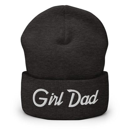 Girl Dad Vintage Sports Script Embroidered Knit Cuffed Beanie - Dark Grey