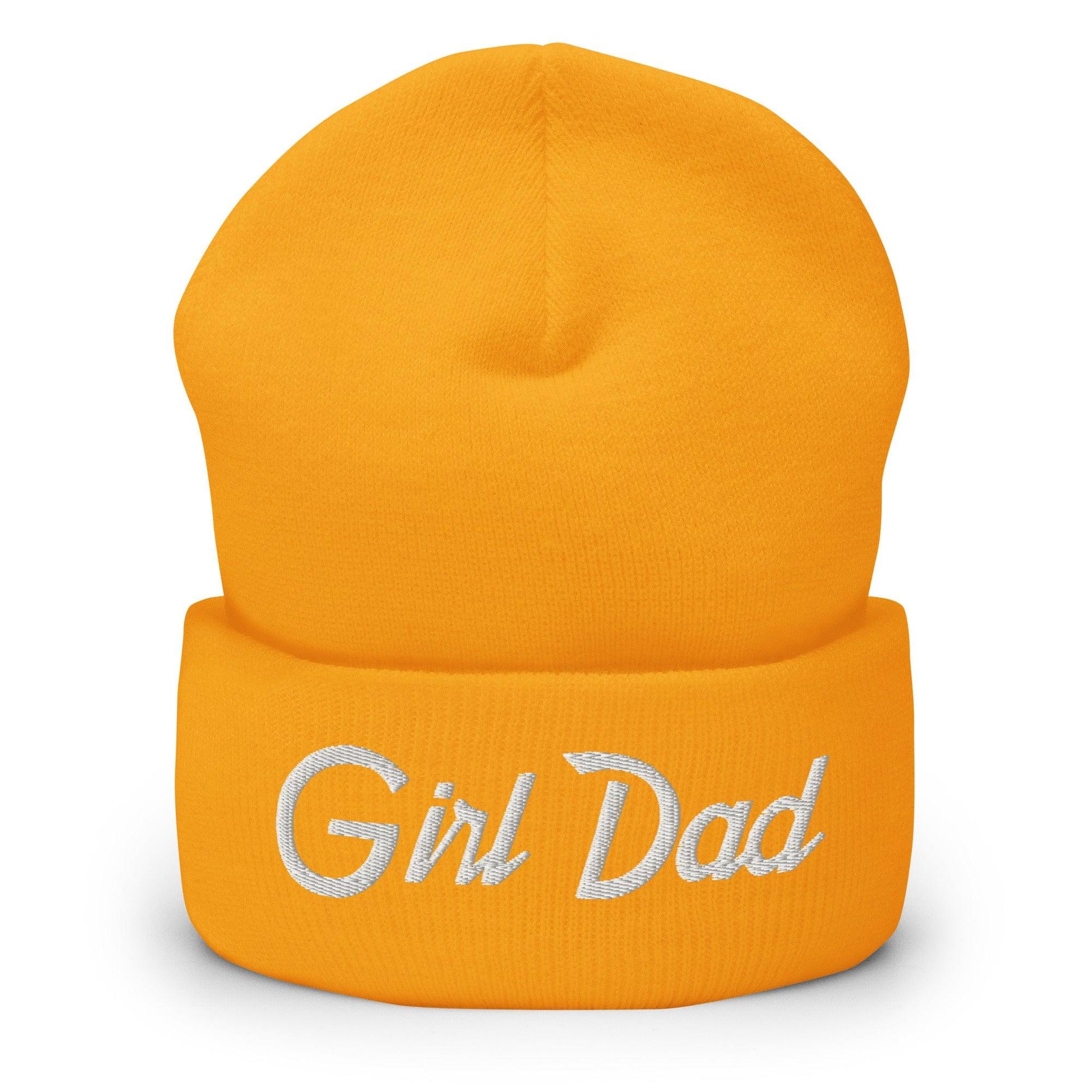 Girl Dad Vintage Sports Script Embroidered Knit Cuffed Beanie - Gold