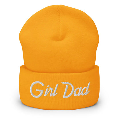 Girl Dad Vintage Sports Script Embroidered Knit Cuffed Beanie - Gold
