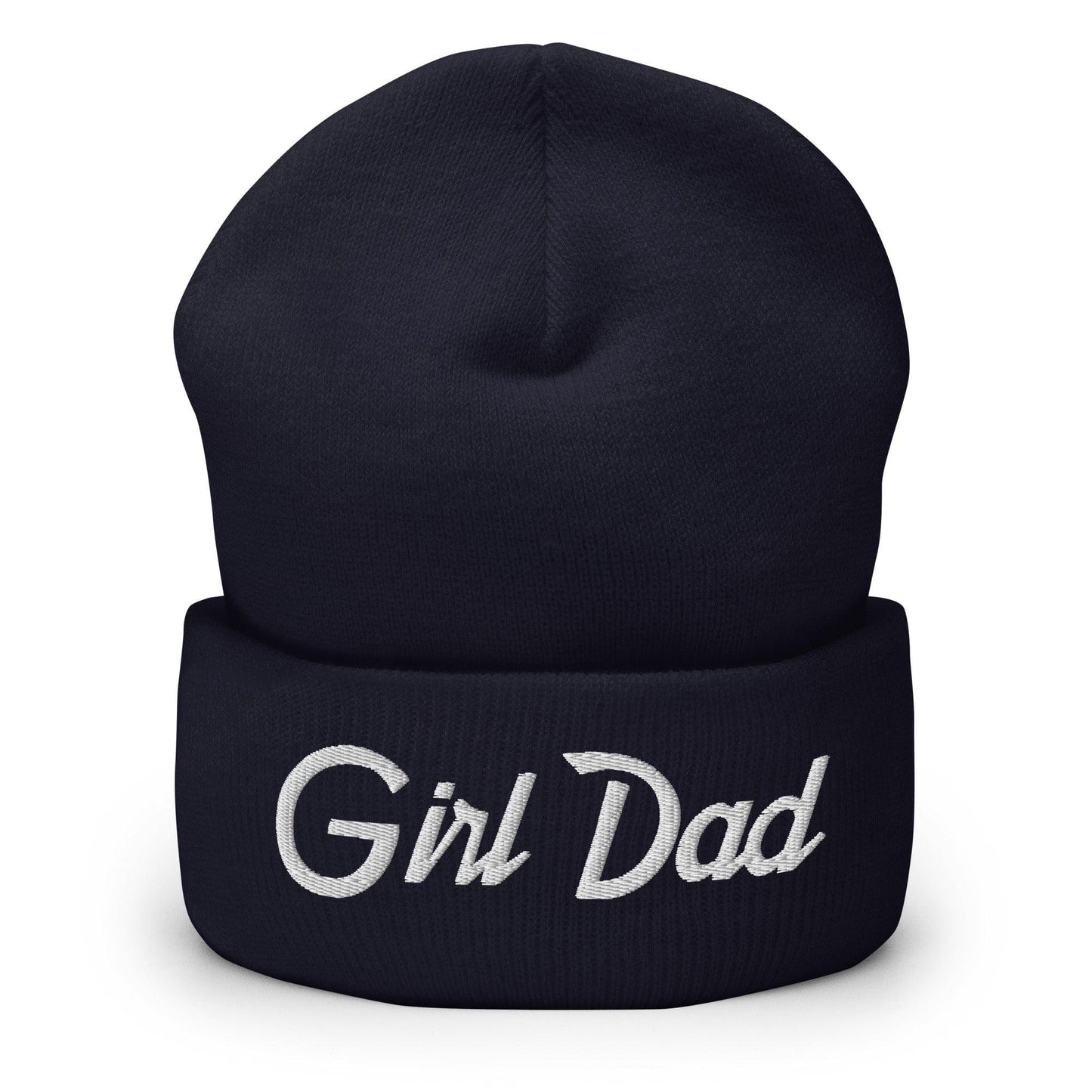 Girl Dad Vintage Sports Script Embroidered Knit Cuffed Beanie - Navy