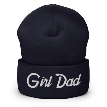 Girl Dad Vintage Sports Script Embroidered Knit Cuffed Beanie - Navy
