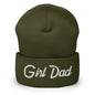 Girl Dad Vintage Sports Script Embroidered Knit Cuffed Beanie - Olive