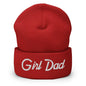 Girl Dad Vintage Sports Script Embroidered Knit Cuffed Beanie - Red