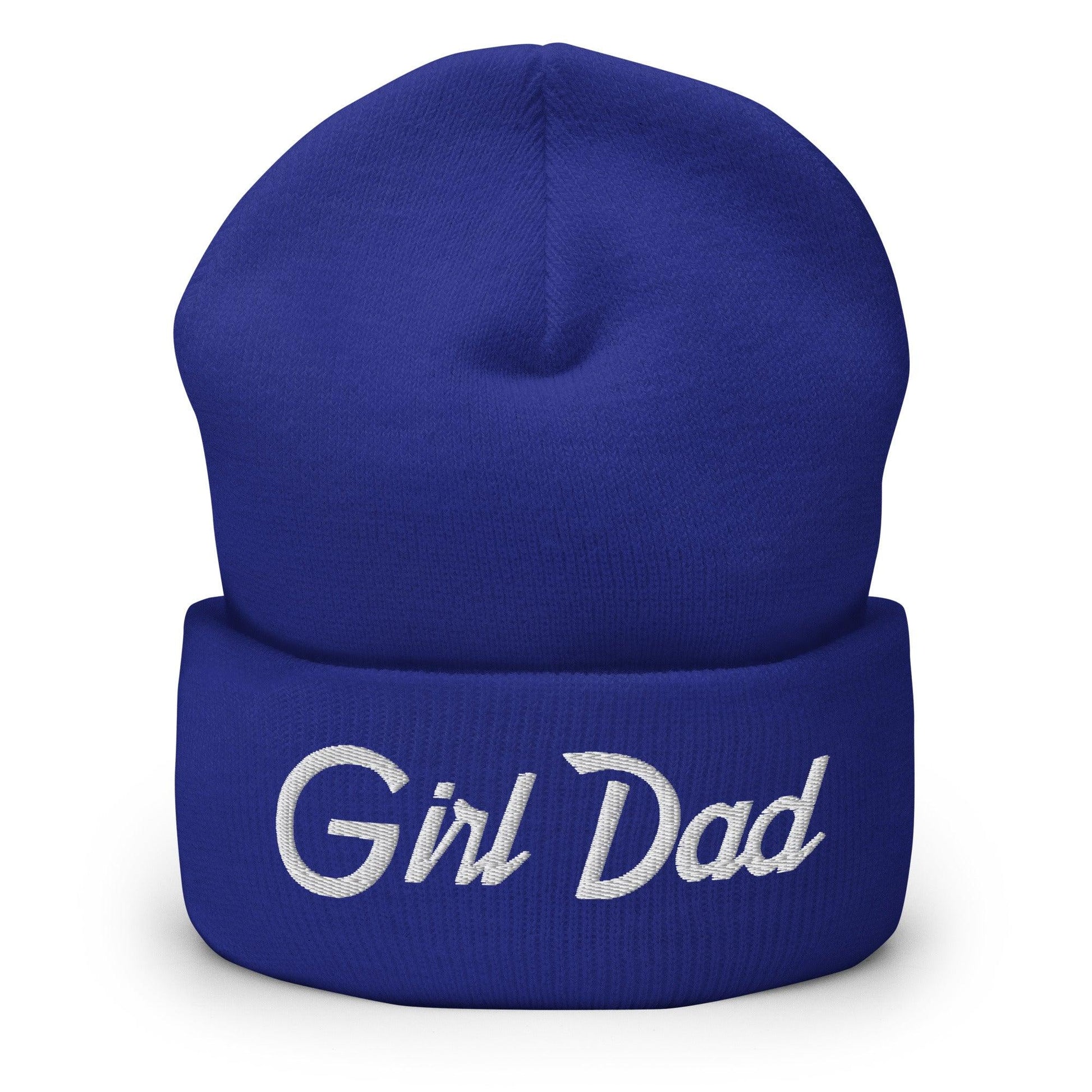 Girl Dad Vintage Sports Script Embroidered Knit Cuffed Beanie - Royal