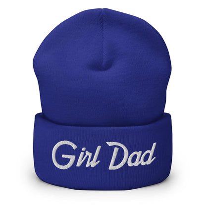 Girl Dad Vintage Sports Script Embroidered Knit Cuffed Beanie - Royal