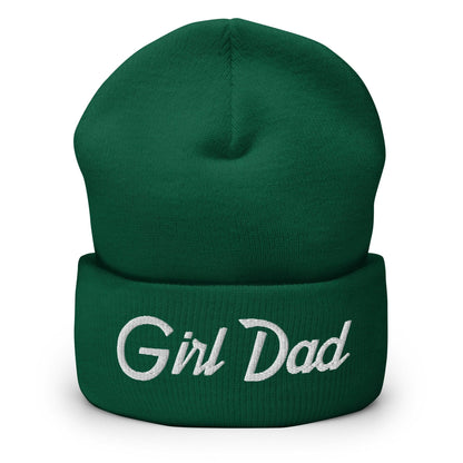 Girl Dad Vintage Sports Script Embroidered Knit Cuffed Beanie - Spruce