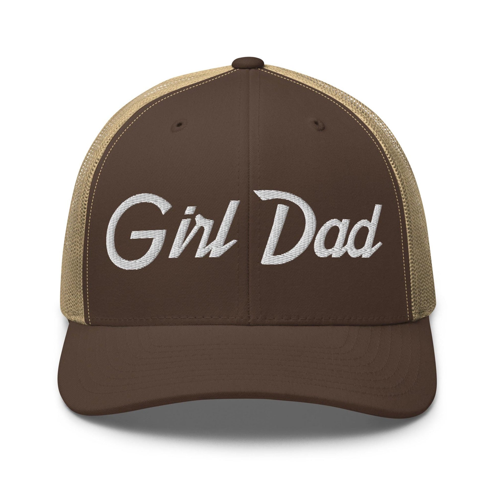 Girl Dad Vintage Sports Script Embroidered Mesh Trucker Hat - Brown/ Khaki