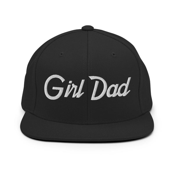 Girl Dad Vintage Sports Script Flat Bill Brim Snapback Hat - Black