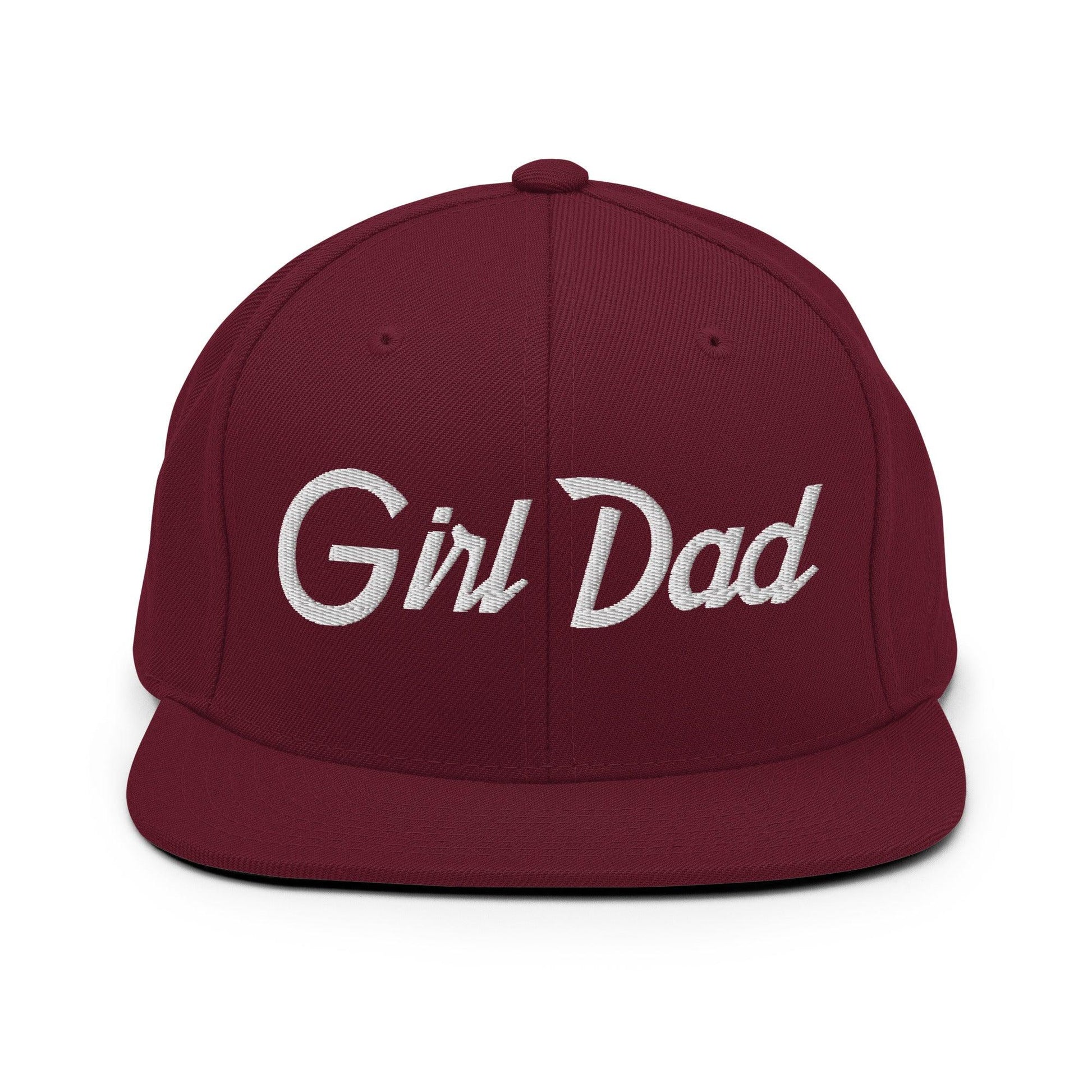 Girl Dad Vintage Sports Script Flat Bill Brim Snapback Hat - Maroon