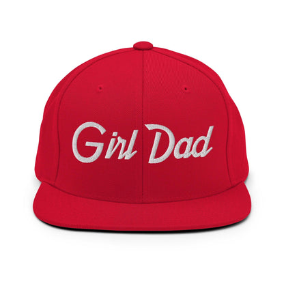 Girl Dad Vintage Sports Script Flat Bill Brim Snapback Hat - Red