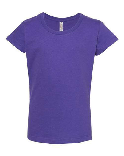 Purple short-sleeved T-shirt from Girls’ Ultimate T-Shirt for custom apparel and screen printing