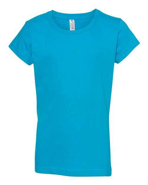 Turquoise short-sleeved T-shirt from Girls Ultimate T-Shirt line, ideal for custom apparel and bulk order screen printing