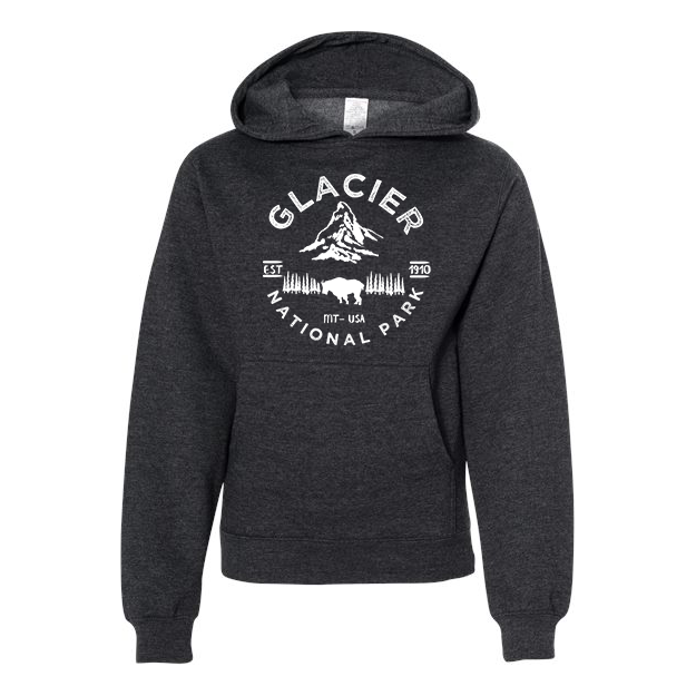 Glacier National Park Youth Hoodie Sweatshirt - S / Charcoal Heather - hoodie