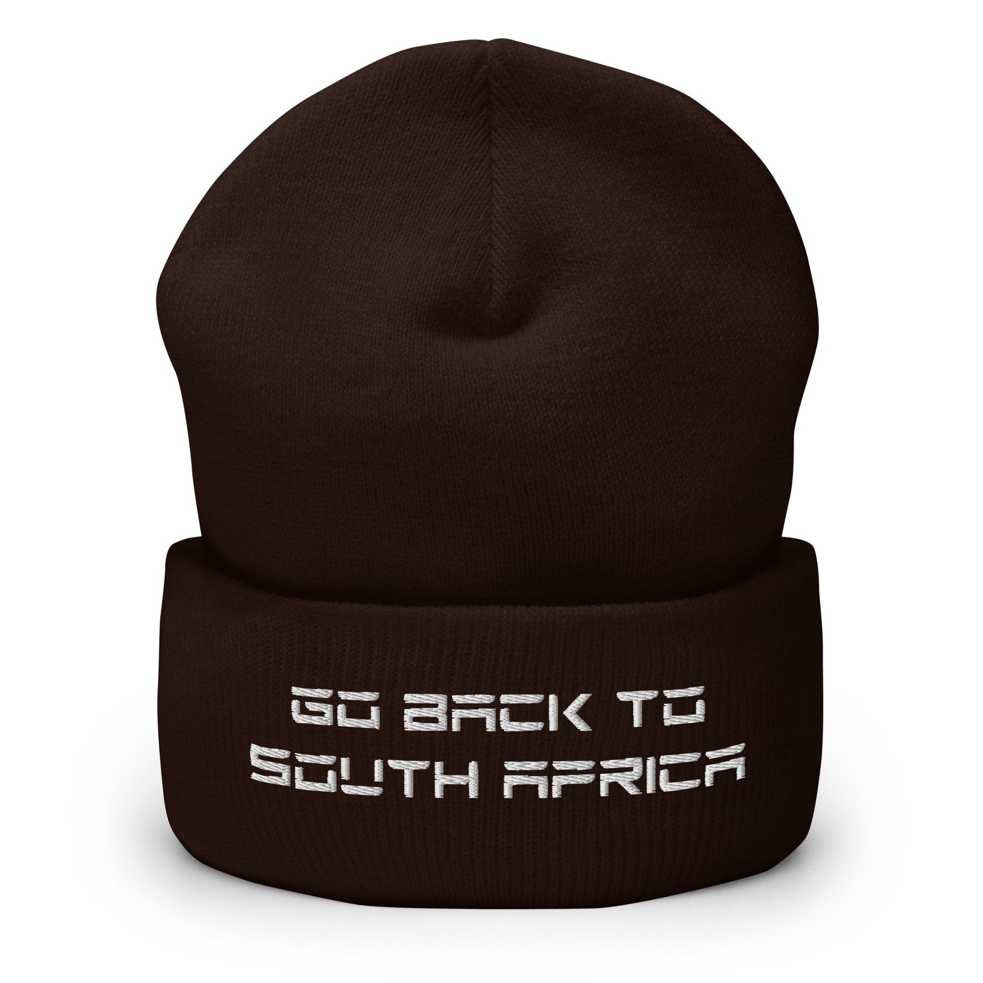 Go Back to South Africa Elon Musk Embroidered Cuffed Knit Beanie - Brown