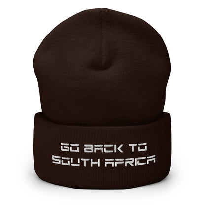 Go Back to South Africa Elon Musk Embroidered Cuffed Knit Beanie - Brown