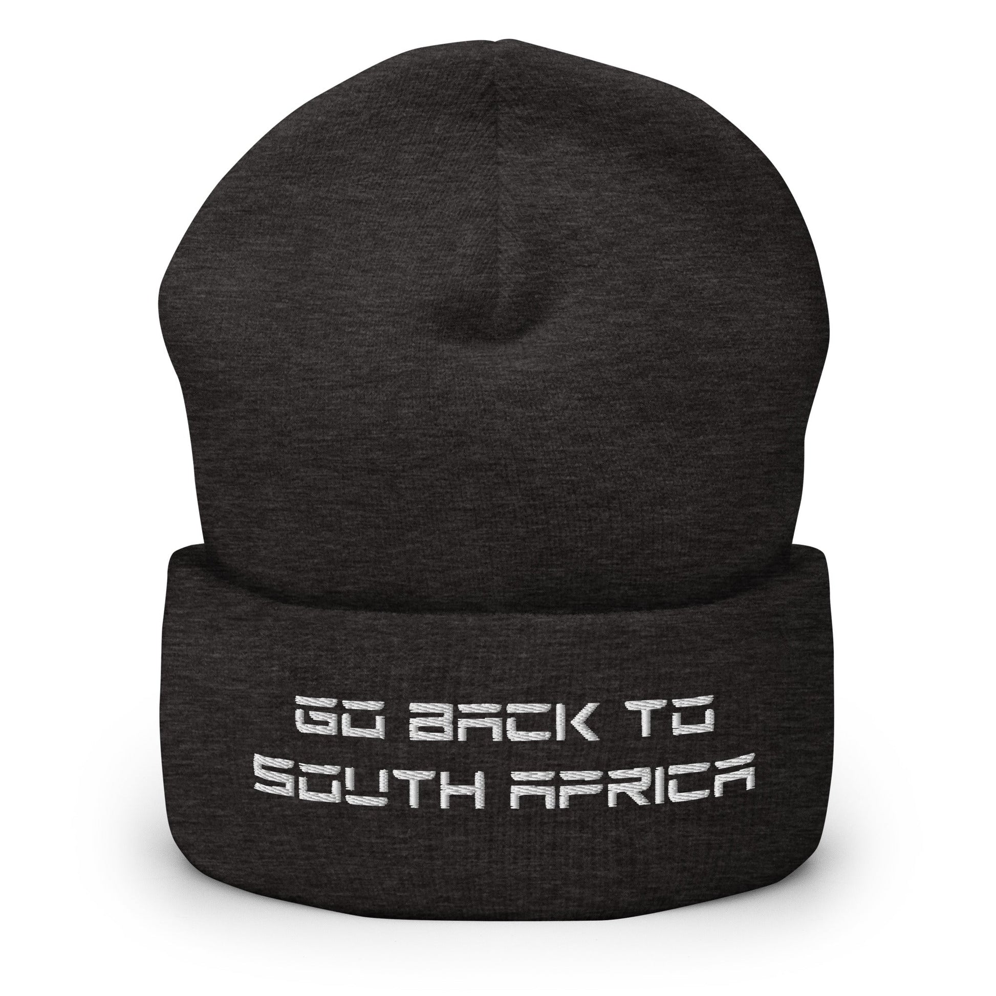 Go Back to South Africa Elon Musk Embroidered Cuffed Knit Beanie - Dark Grey