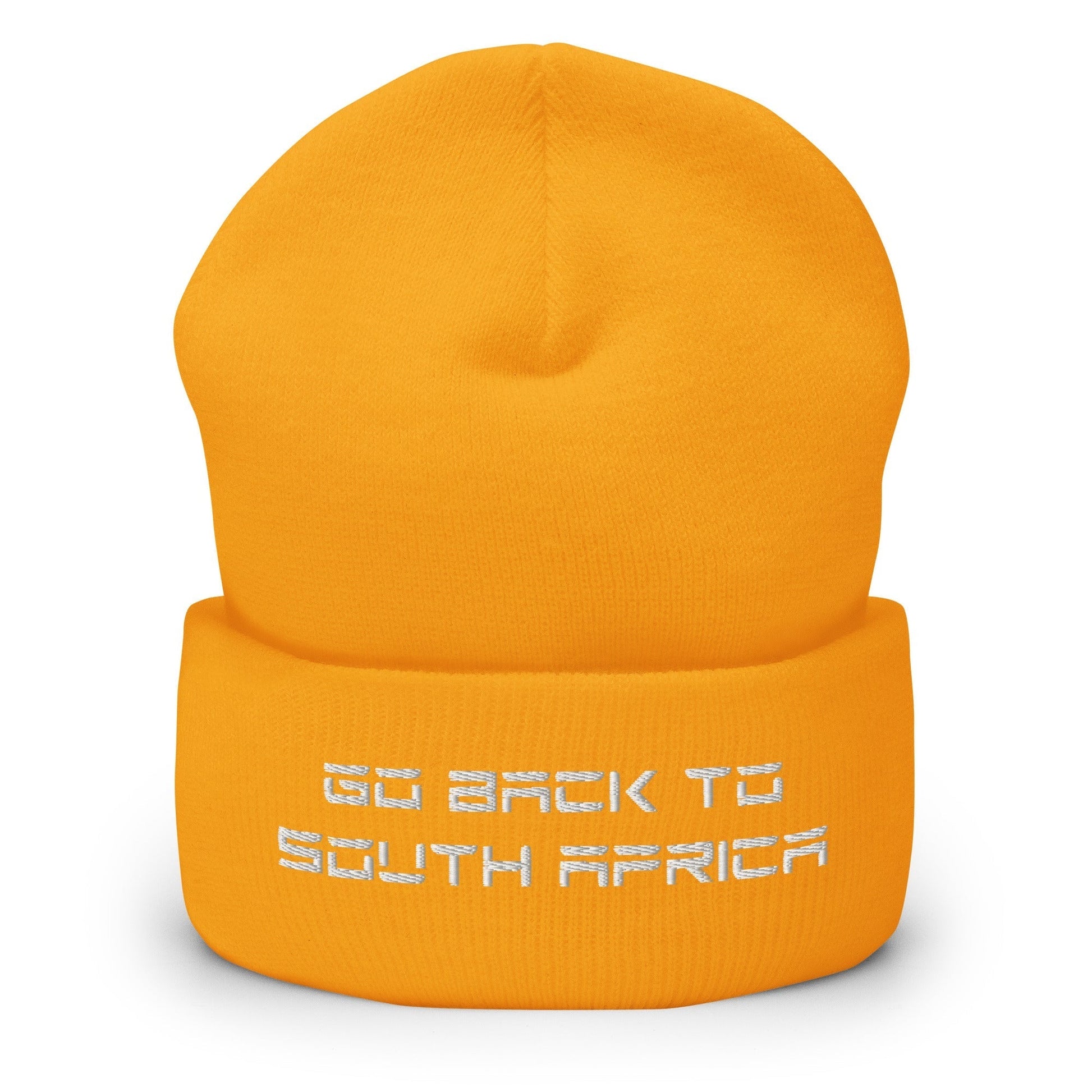 Go Back to South Africa Elon Musk Embroidered Cuffed Knit Beanie - Gold