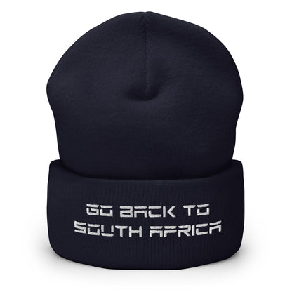 Go Back to South Africa Elon Musk Embroidered Cuffed Knit Beanie - Navy