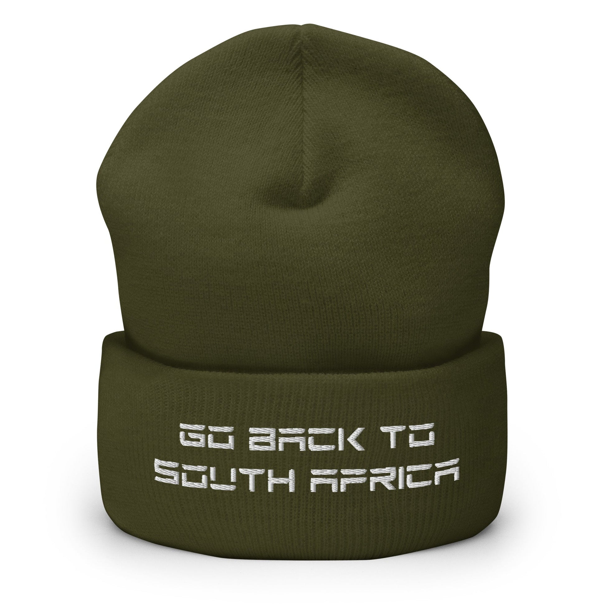 Go Back to South Africa Elon Musk Embroidered Cuffed Knit Beanie - Olive