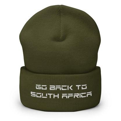 Go Back to South Africa Elon Musk Embroidered Cuffed Knit Beanie - Olive