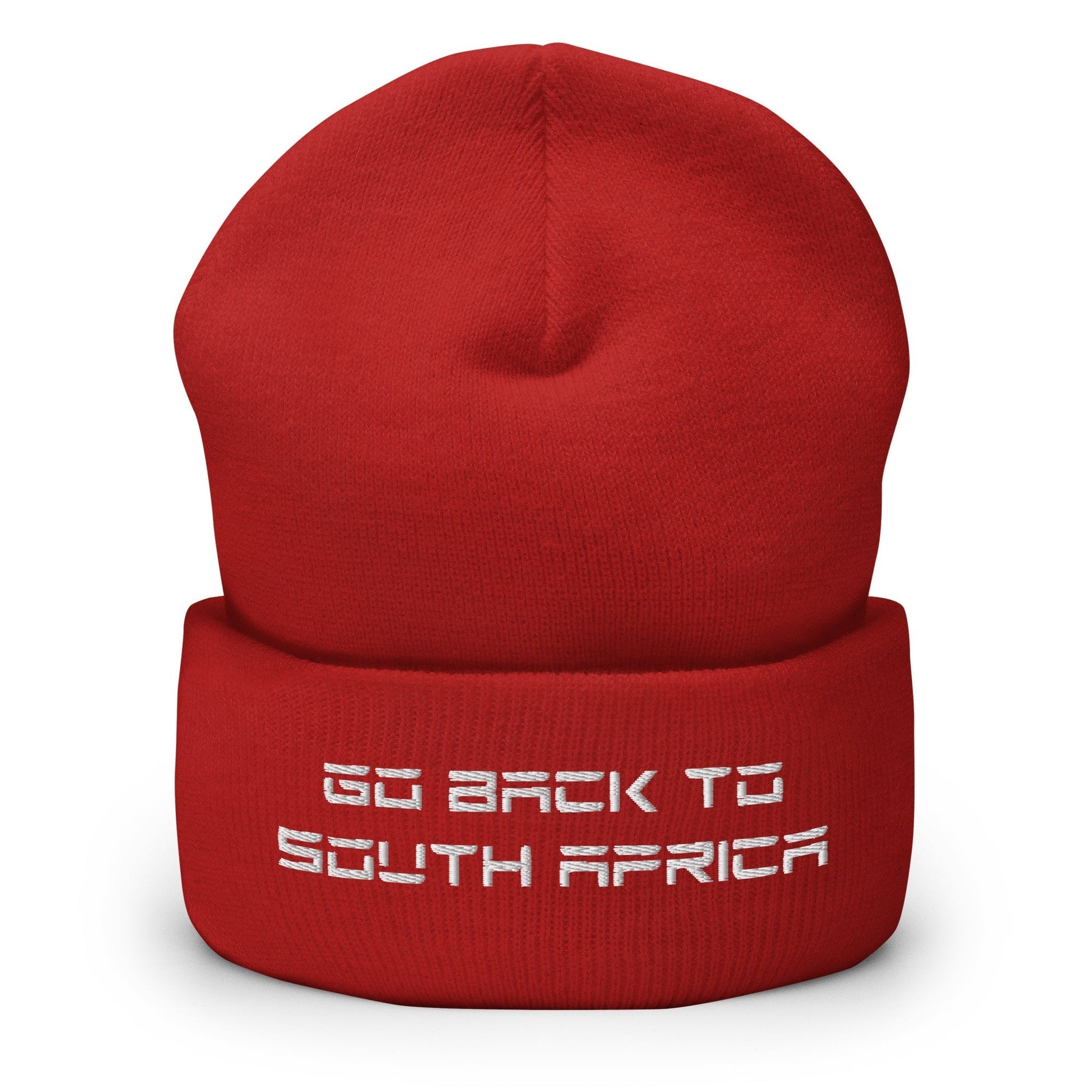 Go Back to South Africa Elon Musk Embroidered Cuffed Knit Beanie - Red