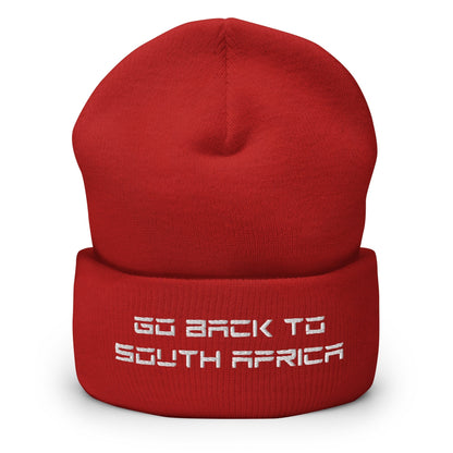 Go Back to South Africa Elon Musk Embroidered Cuffed Knit Beanie - Red
