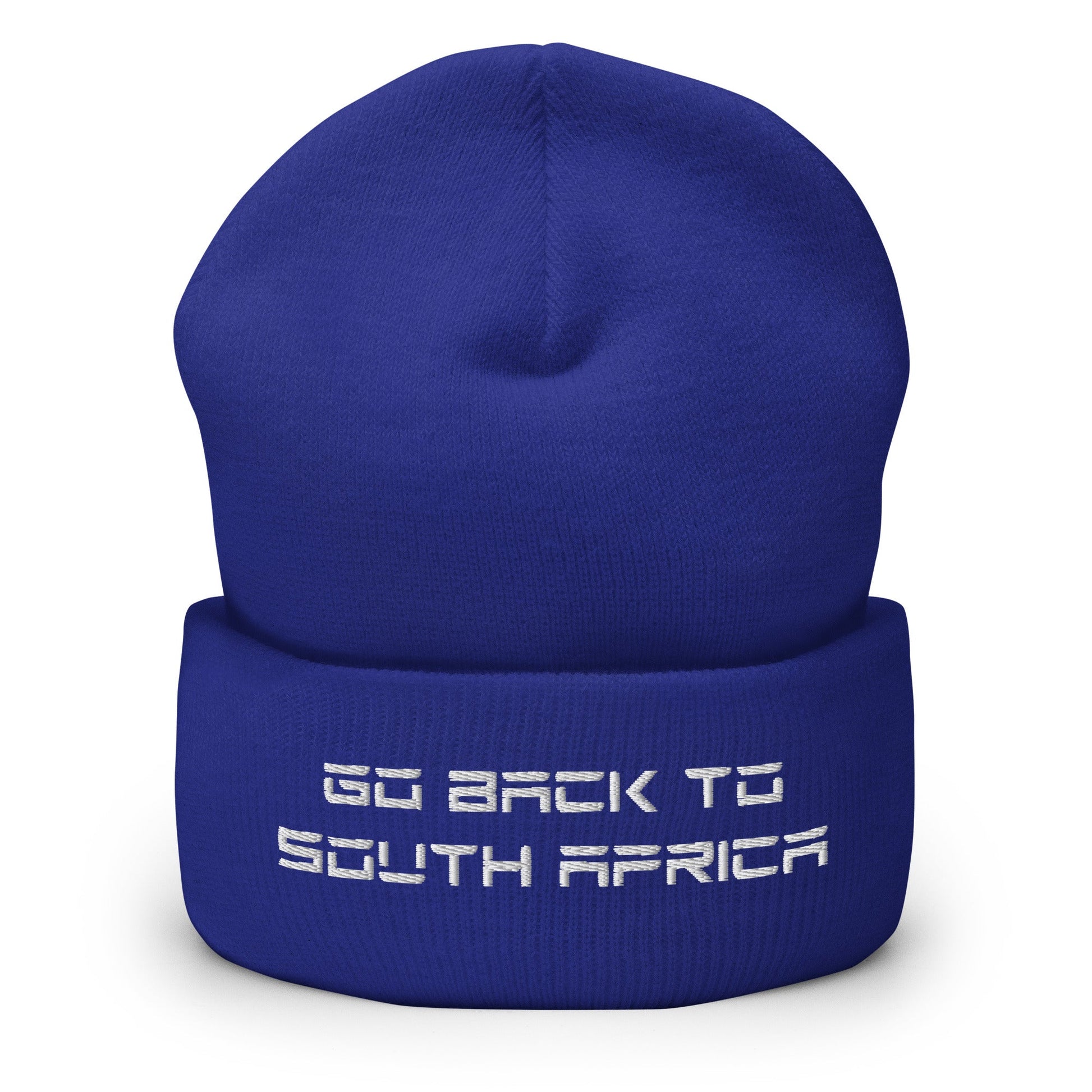 Go Back to South Africa Elon Musk Embroidered Cuffed Knit Beanie - Royal