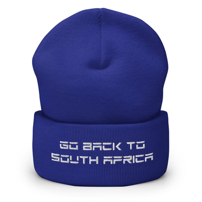 Go Back to South Africa Elon Musk Embroidered Cuffed Knit Beanie - Royal