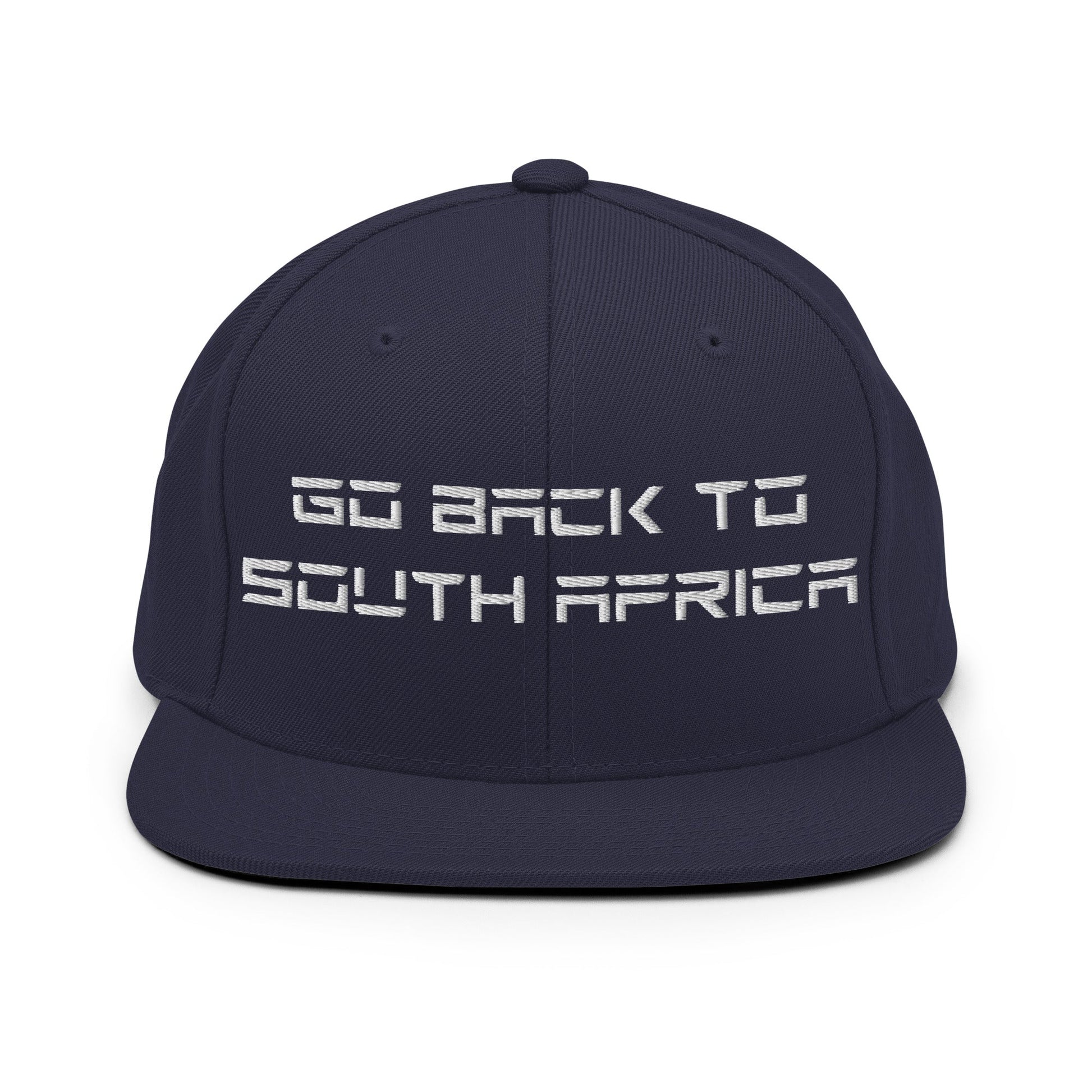 Go Back to South Africa Elon Musk Embroidered Flat Brim Bill Snapback Hat - Navy