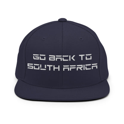 Go Back to South Africa Elon Musk Embroidered Flat Brim Bill Snapback Hat - Navy
